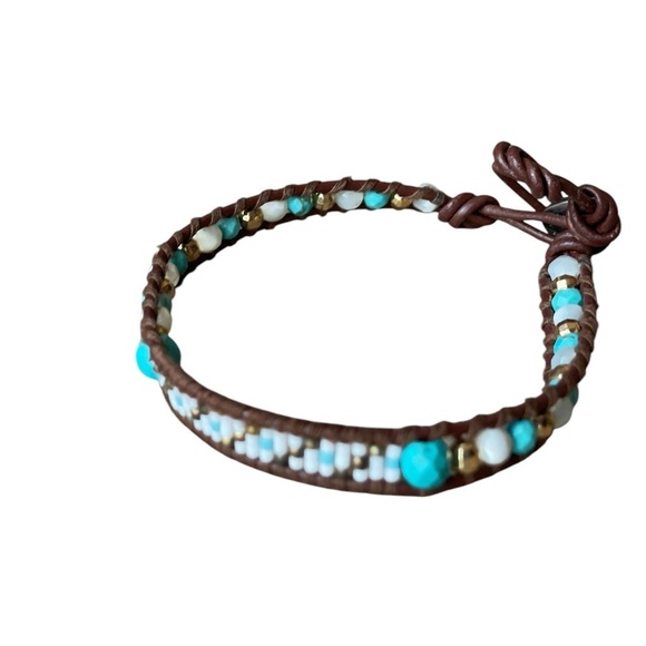 Chan Luu Turquoise Seed Beaded Bracelet 925 Leather - Picture 3 of 16